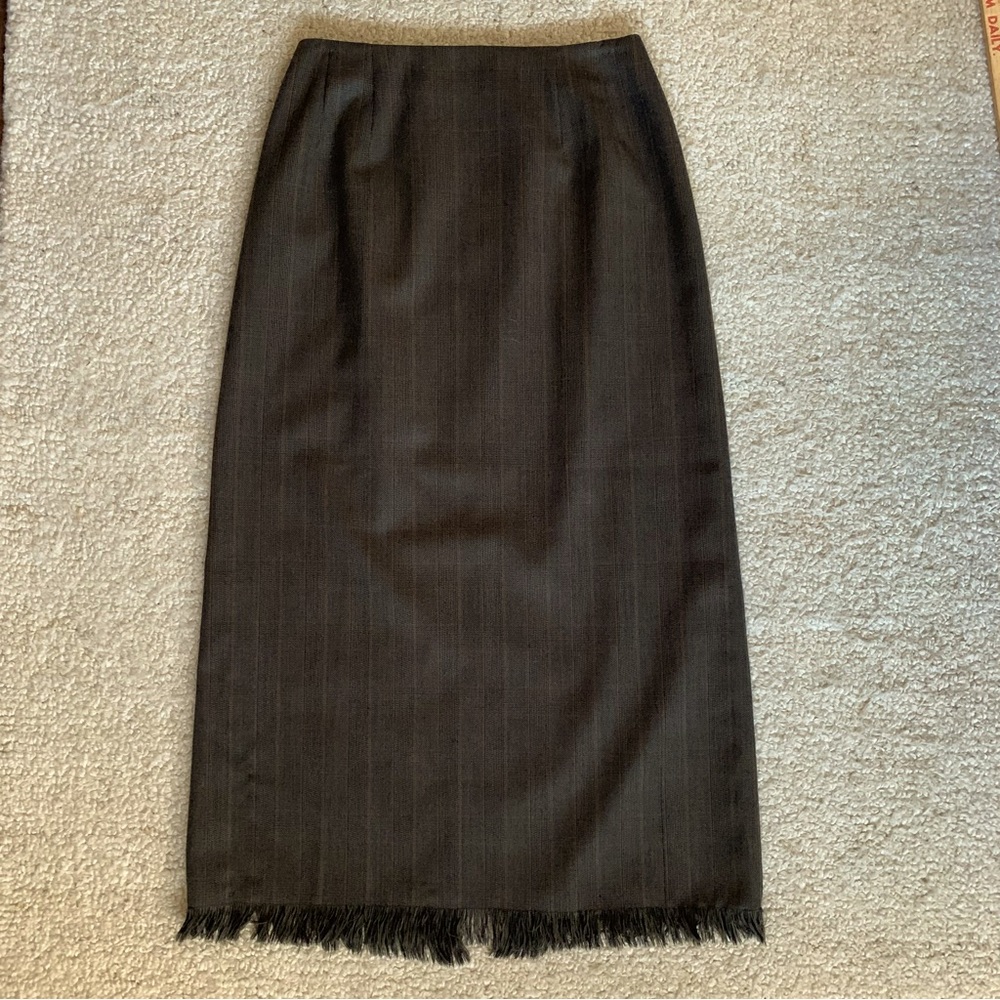 Elegant Brown Gray Midi Skirt